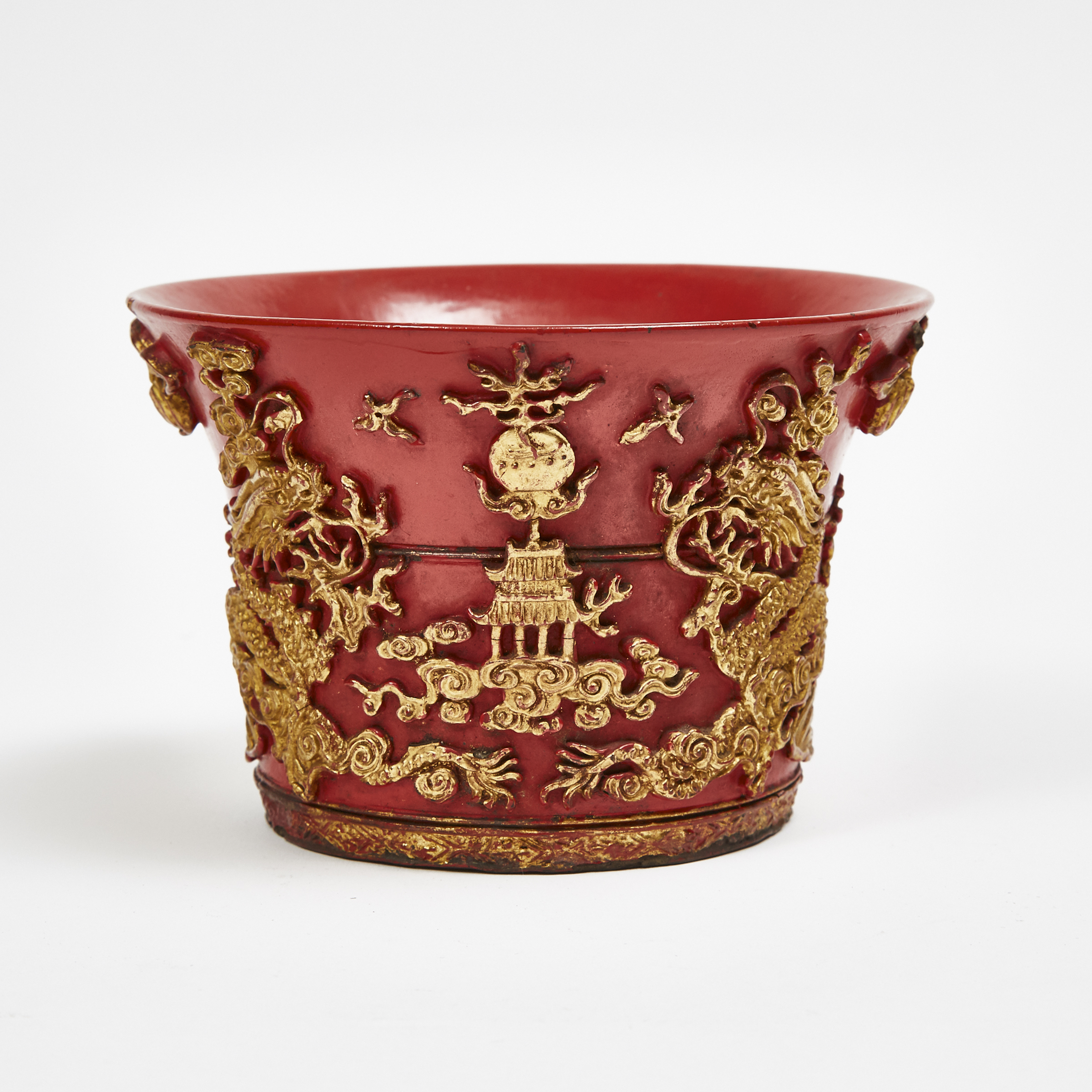 A Gilt and Red Lacquer 'Dragons' Planter