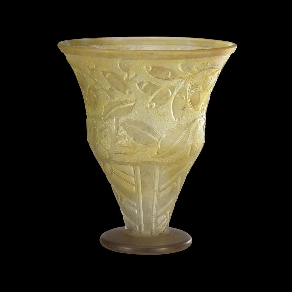 Daum Acid-Etched Amber Glass Vase, c.1925