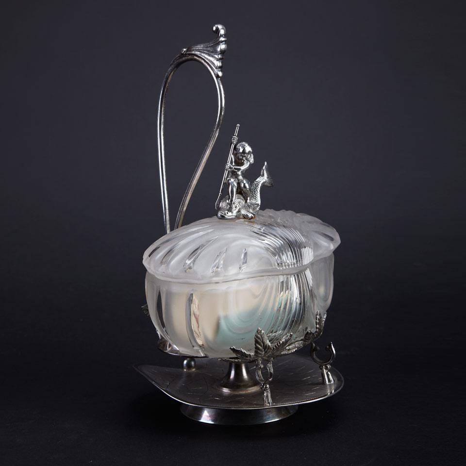 American Silver Plate and Frosted Glass Shell Dish, Rogers, Smith & Co., New Haven, Ct., c.1862-77