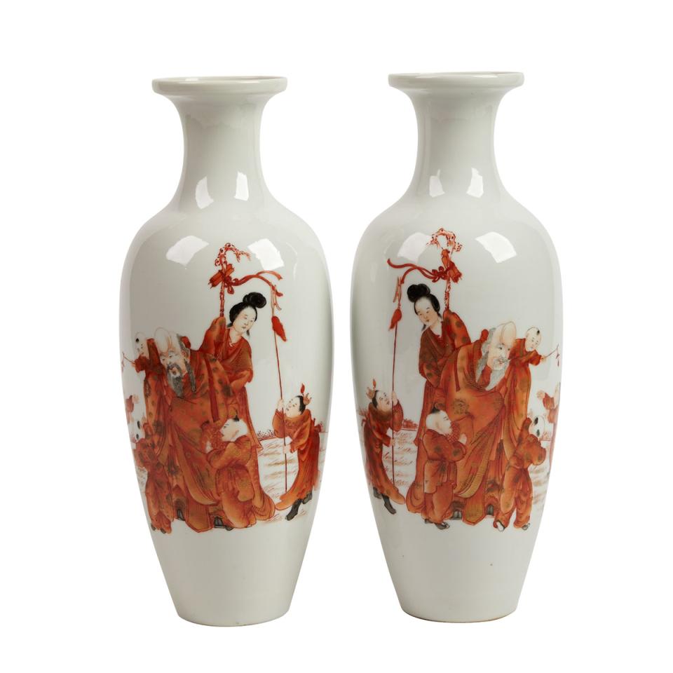 Pair of Copper Red ‘Immortals’ Vases, Early 20th Century
