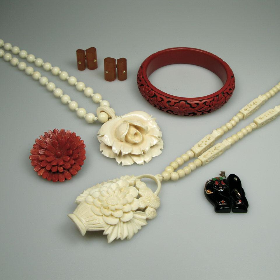 Quantity Of Ivory, Bone, Coral, Cinnabar Jewellery, Etc.