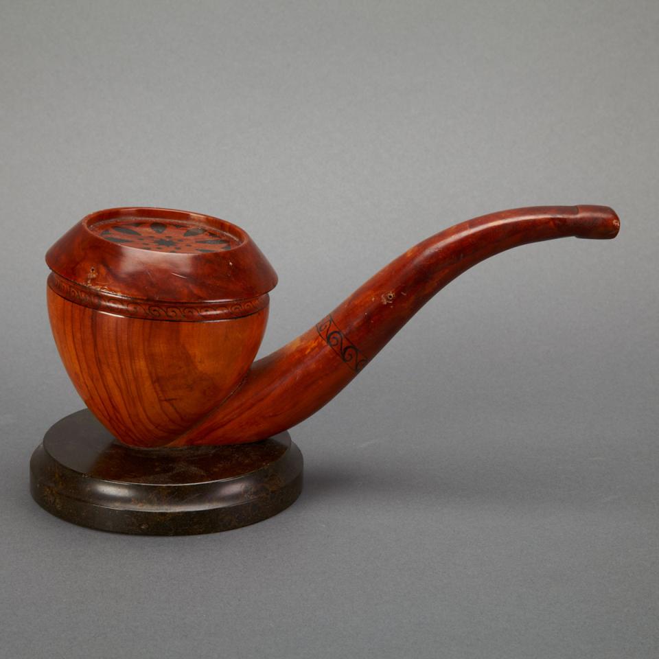 Figured Walnut Pipe Form Tobacco Cannister, early 20th century