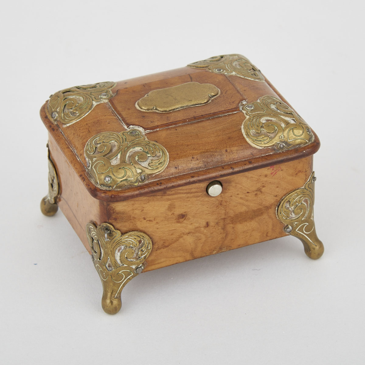 Italian Brass Mounted Olive Wood Trinket Box, 19th/early 20th century