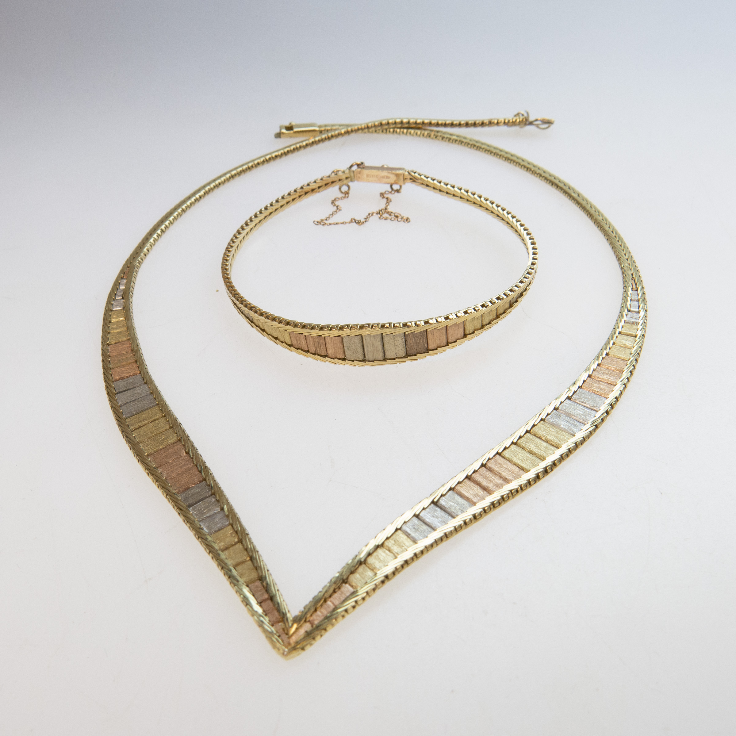 Italian 14k Three Colour Gold Necklace And Bracelet